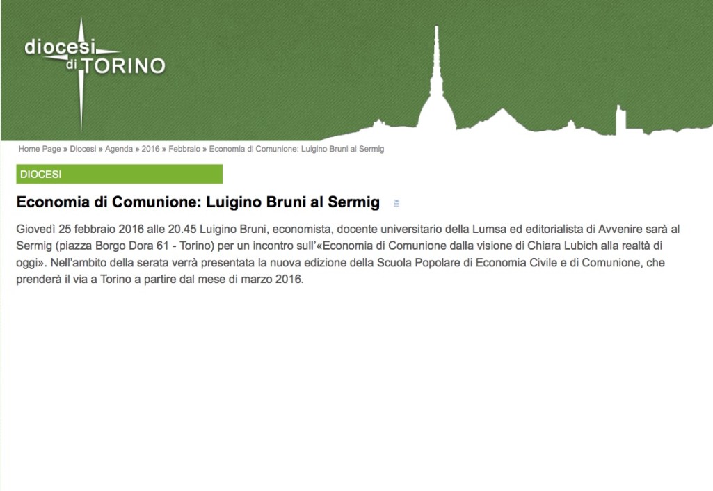 Diocesi di Torino - Economia di Comunione: Luigino Bruni al Sermig