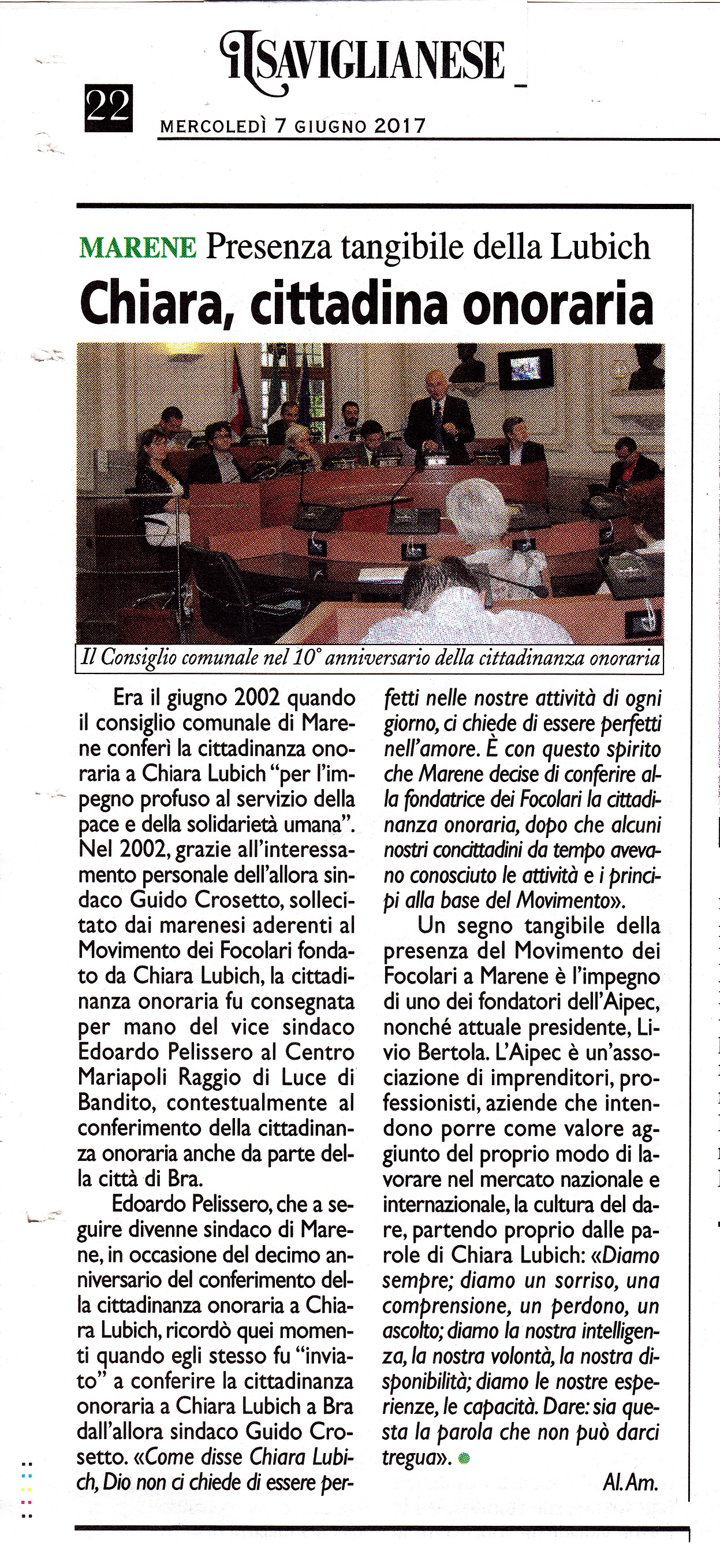 20170607_art il Saviglianese_anniversario cittad onoraria Marene Chiara_rid